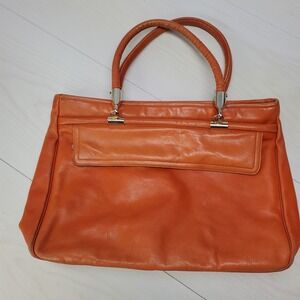 Mr‎ Leather Orange Genuine Leather Tote Shoulder Bag Medium